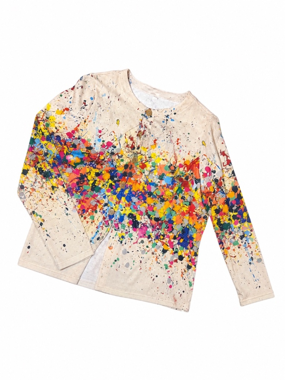 RARE Paint Splatter Button Front Sweater | 4X PLUS | Artistic Statement Piece |